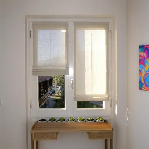 Byour3 - Tende per Interni a Pacchetto Finestra Senza Fori - SU MISURA ARTIGIANALE Tenda Porta Finestra Tende da interno a Vetro Tenda In Lino Bianco Tendine Cucina (Tessuto Bouclè in Lino)