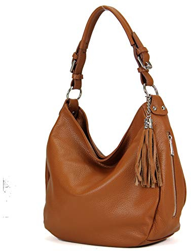 modamoda de T200 Damen Leder Schultertasche Henkeltasche, handmade in Italy