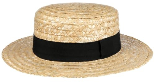 Lipodo Kreissäge Strohhut Beige Sonnenhut 100% Weizenstroh Boater Made in Italy Damen Herren Frühjahr Sommer Hut mit Ripsband Natur 57 cm