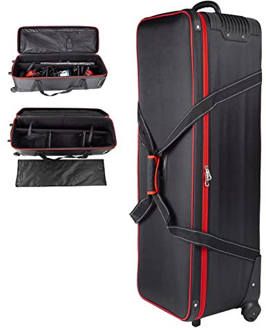 Valise Trépied à Roulettes Flash Studio Photographie Rembourrée Flight Case pour Support de Lumière Stroboscope Parapluie Voyage