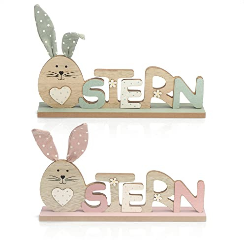 COM-FOUR® 2X Deko Aufsteller für Ostern, Schriftzug mit Osterhasen | Osterdeko zum Hinstellen - Osterdekoration aus Holz