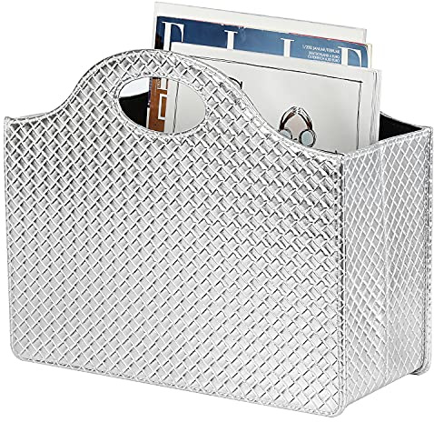 HofferRuffer Magazine Basket Holder, Foldable Magazine Rack, Document File Holder Organizer, File Folder, Newspaper Storage Bin Organizer for Home or Office (Silver)