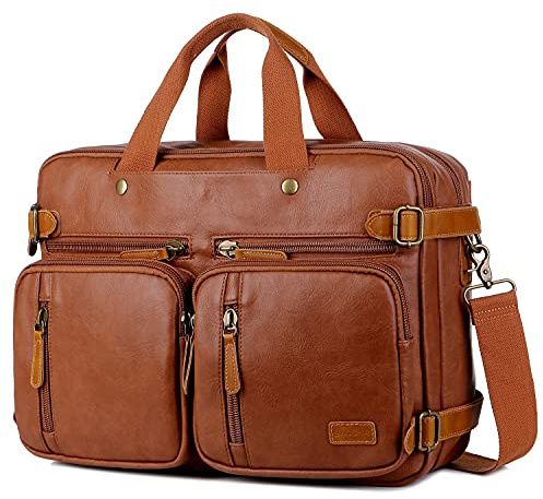 Men Vegan Leather Briefcase Backpack Hybrid 17 Inch Laptop Bag Case Business Messenger bag HB-22