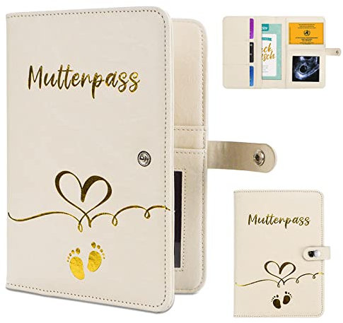 Mutterpasshülle aus Kunstleder, mit F?Chern zur Aufbewahrung von Versicherungskarten,Ultraschallbildern und Mütter Impfpass Hülle - Als Schwangerschaft verkünden Geschenk