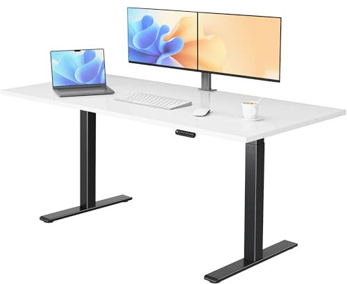 E.For.U® höhenverstellbarer Schreibtisch 180x80 cm, 2 Motoren, elektrisch höhenverstellbares Tischgestell mit 2-Fach-Teleskop, Memory-Steuerung (Schwarz), DT20L mit Tischplatte (Weiß)