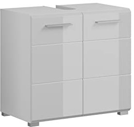 homes&jones Badezimmer Waschbeckenunterschrank Waschtisch Schrank Lina, Holzwerkstoff, weiß Nachbildung/weiß Hochglanz, 60 x 56 x 34 cm
