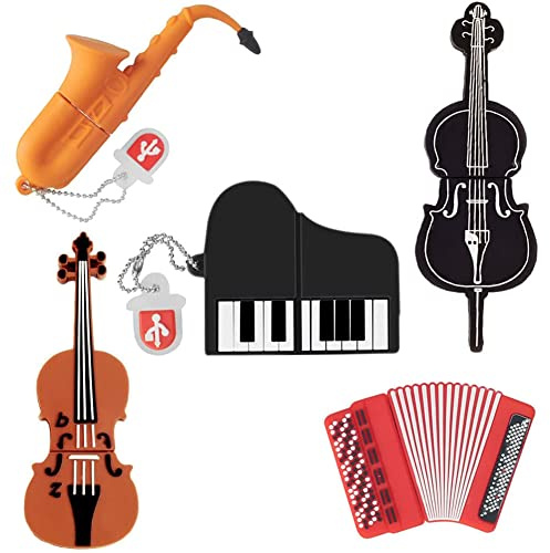 5 Stück 16GB USB-Stick mit Süßem Musikinstrument Muster, BorlterClamp Süßes USB-Flash-Laufwerk Speicherstick für Datenspeicher, Geschenke für Studenten Lehrer und Kinder