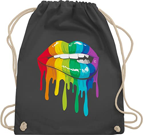 Turnbeutel Rucksack - Kleidung Pride Flag - Lippen LGBT & LGBTQ - Unisize - Dunkelgrau - regenbogen sachen lgbtq-tasche csd lippe juterucksäcke tasche lgbtq+ beutel lesbian mund turnsack lqbtq