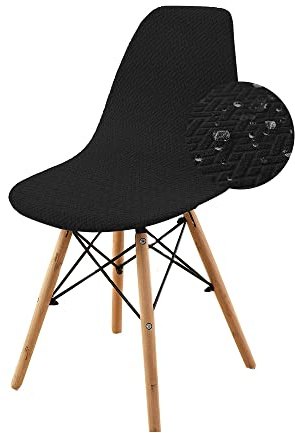 Highdi Wasserdichter Twill-Jacquard Stuhlhussen Schalenstuhl Bezug Stretch Universal Esszimmerstühle Bezug Abnehmbar Waschbar Stuhlbezug Wohnzimmer Büro Küchenstühle Husse (Schwarz,6 Stück)