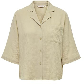 ONLY Damen Cropped Hemd Bluse Struktur Stoff aus Baumwolle Kurzes Halbarm Top Oberteil ONLTHYRA