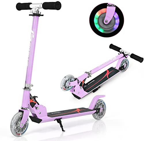 GYMAX Faltbare Kindersooter, Kinder Roller mit LED leuchtenden Räder, Tretroller 3 höhenverstellbar bis 70kg belastbar, Kickscooter für Jungen & Mädchen ab 4 Jahre