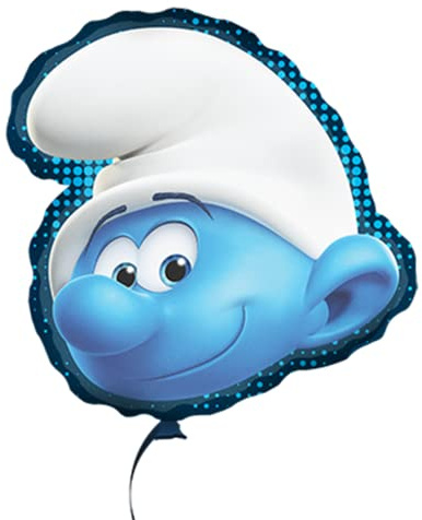 Party Factory `Schlümpfe´ Folienballon, Ø45cm, blau weiß, Happy Schlumpf Gesicht, Heliumballon the Smurfs zum Geburtstag