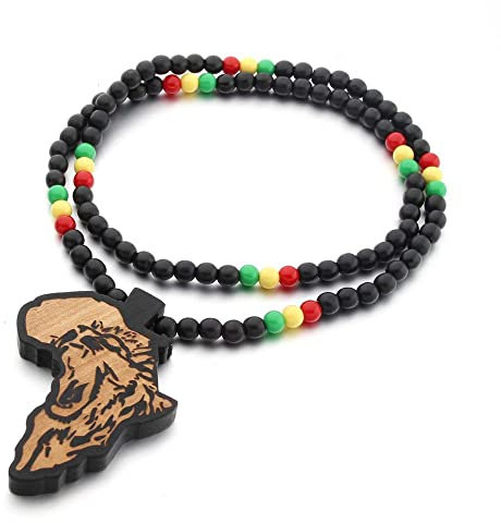 Afrika-Karten-Halskette Für Männer Und Frauen Bunte Afrika-Löwe-Stärke-Holz-Anhänger-Korn-Schnur-Hip-Hop-Schmuck-Naturholz-Anhänger-Pullover-Ketten-Zusatz-Hochzeits-Geschenk-Ethnischer Schmuck,