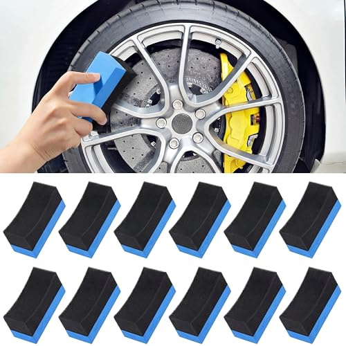 Frienda 12 Pieces Tire Applicator Pads car Wax tire Dressing Shine Color Polishing Sponge Wax Buffing Applicator Pads Cleaning Sponges for Car Glass, Painted Steel, Porcelain and More(Blue)