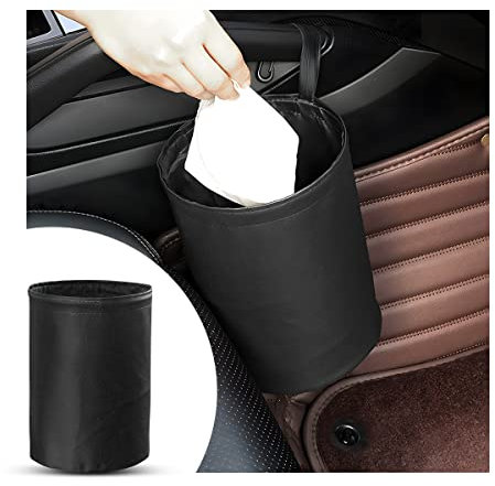 CGEAMDY Impermeabile Pieghevole Cestino Auto, Pattumiera Pieghevole per Auto in Pelle, Portatile Impermeabile Pieghevole A Prova Di Perdite, Auto Cestino Spazzatura Ppattumiera Con Cordino（Nero）