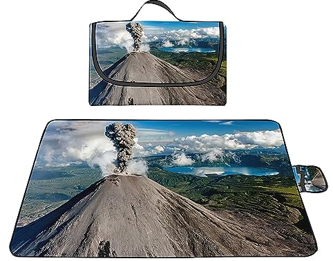 Picknickdecke 200x300cm,XXL Picknickdecke mit Wasserdichter Unterseite,Outdoor Stranddecke Sandfrei,mit Tragegriff Faltbare Picnic Blanket für Camping,Strand,Park,Familie,Konzerte Vulkan-Landschaft