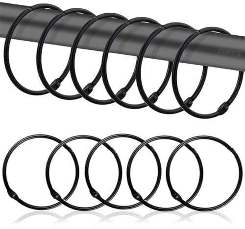 Set da 20 Anelli Apribili per Tende, Diametro 50mm, in Metallo Nero. Adatti per Tende da Sole Esterno e Tende da Doccia Circolari Senza Forare. Utensili per Appendere e Spostare le Aste delle Tende.