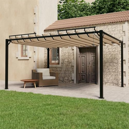 Willood Pavillon mit Lamellendach 3x4 m Taupe Stoff und Aluminium Gartenlaube Pergola, Sonnenschutz, Gartenzelt, Sonnendach, Gartenlaube, Terrassenüberdachung, Vordach