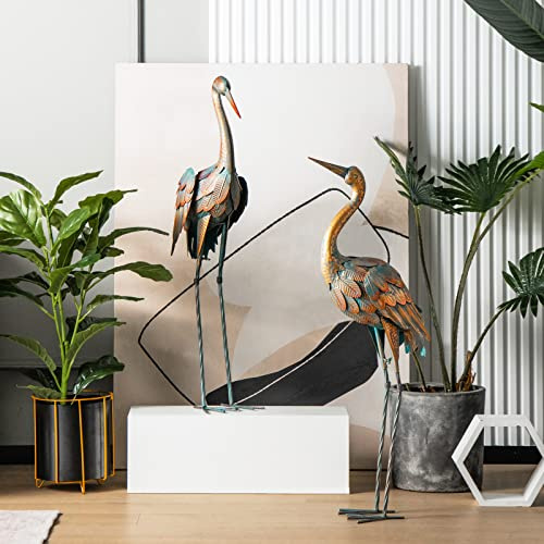 RELAX4LIFE Set di 2 Statue da Giardino a Forma di Airone Bronzo, Decorazioni da Giardino in Metallo, Art Ornamenti per Casa, Patio, Prato, Cortile (Airone Bronzo)