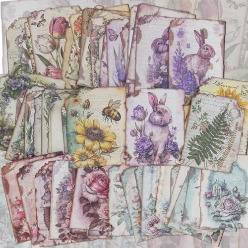 60pcs Vintage Scrapbooking Paper Antique Looking Craft Paper Plants Flowers Art Collage Material Aesthetic Decorative Decoupage Papers for Journal Vintage Wall Decor Drawing Photo Album DIY Craft
