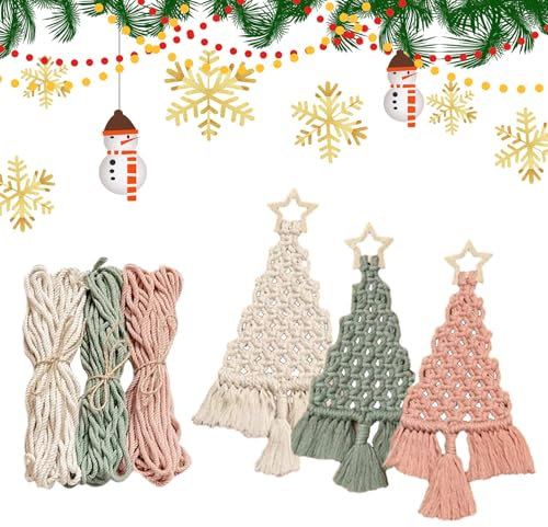 Vordpe 3 Stück Weihnachtsbaum Makramee Kit, Weihnachtsbaum Hängende Ornamente Gewebte Makramee, Makramee Garn Set, Makramee Set Anfänger, Makramee Kinder