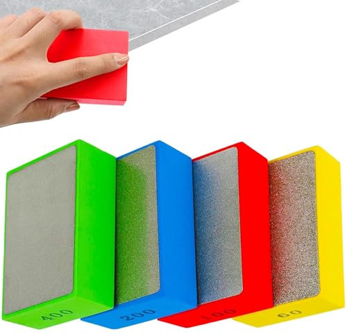 4 Pcs Tile Polishing Pads, Diamond Polishing Pads, Tile File, Diamond Sanding Pads Backed Sanding Blocks, For Sanding Ceramic Tile Concrete Glass Stone Granite Marble(60#,100#,200#,400#)