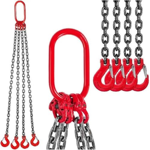 WNRLL 4-Strang Anschlagkette G80 Kettengehänge Anschlagketten Krankette hohe Festigkeit 4T Transportieren von Lasten,Metallisch,4 tonnes 3 m