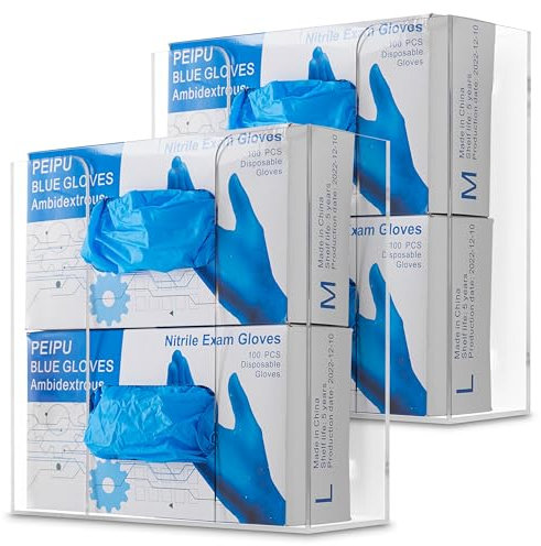 Stock Your Home Doppelter Acryl-Handschuhspender (2er-Pack) Taschentuchbox-Regal, Handschuhhalter, Wandhalterung, für Küche, Reinigungsschrank, Labor, Prüfung, Büro