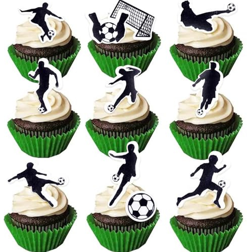 Catelves Fussball Tortendeko Essbar,48 Stück Essbare Fussball Kuchen Deko | Fußball Deko Torte Geburtstag Junge,Essbare Tortendeko Fußball Geburtstag Deko,Cupcake Topper Essbar