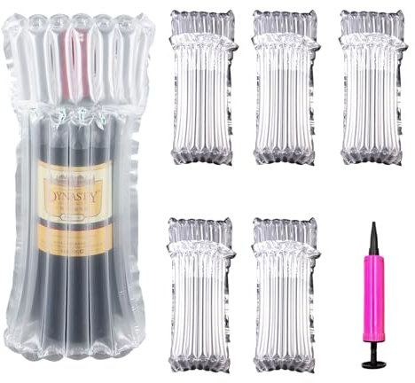AYNKH Lot de 6 emballages gonflables pour bouteille de vin, Bouteille de vin réutilisable Bubble pad avec pompe gratuite, gonflable colonne pad Bubble Pack bag pour la sécurité Voyage avion bagages
