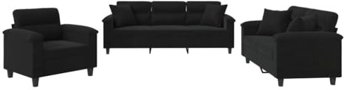 HETFTJN Koltuk Takimi Sofas Wohnzimmer Couch Camping Sofa - 3-TLG. Sofagarnitur mit Kissen Schwarz Mikrofasergewebe für Schlafzimmer Jugendzimmer Büro Hotelzimmer