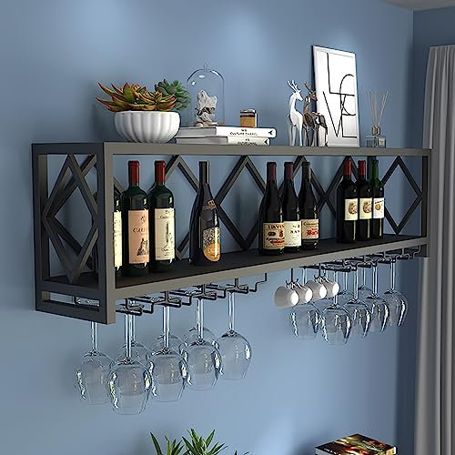 Mobile da parete per bicchieri da vino nero (80 x 25 x 40 cm), elegante soluzione di archiviazione per bar di casa