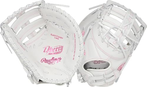 Rawlings Damen Liberty Advanced ColorSync Fastpitch Softball Glove Handschuh, Weiß/Rosa | Einzelpfosten, Doppelstegnetz, 13 | First Base