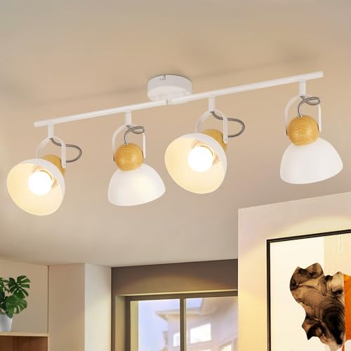 ZMH Weiß Deckenstrahler 3 Flammig Vintage Deckenspots E27 Kuechenlampe | Retro Schwenkbar 350° Grad Metall Industrial Deckenleuchte Wohnzimmer Flur Küche Schlafzimmer Esszimmer