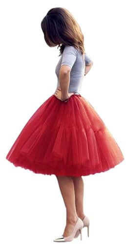 Damen Tüllrock, 5 Lage Prinzessin Röcke, 50er Jahre Rockabilly Petticoat Tüllröcke Tutu, Kurz Tüll Ballett Unterrock, Prinzessin Falten Rock, 5 Schichten Organza tüll röcke tütü Rock Tutu(Rot,54)