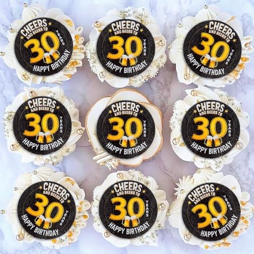 Blumomon 40Pcs Edible 30th Beer Happy Birthday Cupcake Toppers 30th Birthday Party Decorations Supplies Happy Birthday Party Cake Decorations