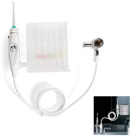 Idropulsore Dentale Professionale Irrigatore orale non elettrico，Si Collega al Rubinetto Include 3 ugelli e 3 spazzolini da denti facili da installare e rimuovere (Bianco-2)