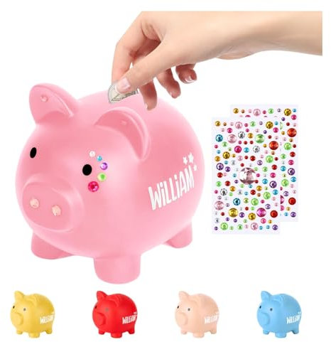 Sparschwein für Mädchen & Jungen, Sparschwein Kinder,Unzerbrechliche Spardose, Spardose Personalisiert mit Namen Taufe, Kommunion, Konfirmation,Geburt (Farbmischung)