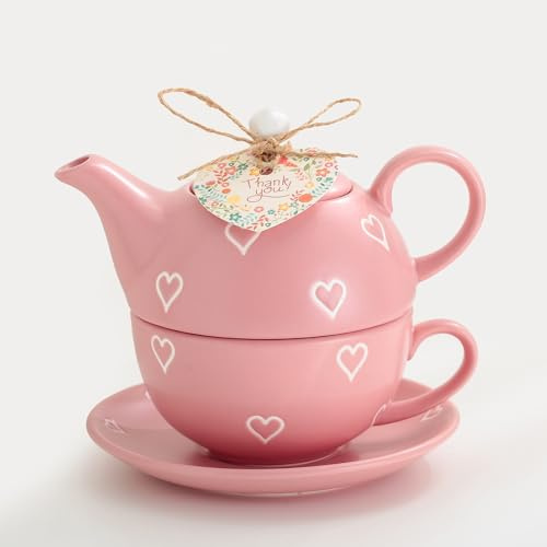 Domini Teekanne-Set, Teekanne und Teetasse für einen, Teetasse und Untertasse, Geschenk für Mädchen und Frauen, mattes Rosa
