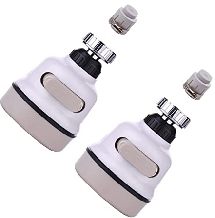Rociador de Grifo Giratorio Antisalpicaduras, 2 Juegos | Blanco Abs, Acero Inoxidable y Silicona, Instalación Sencilla, Uso en Cocinas y Baños