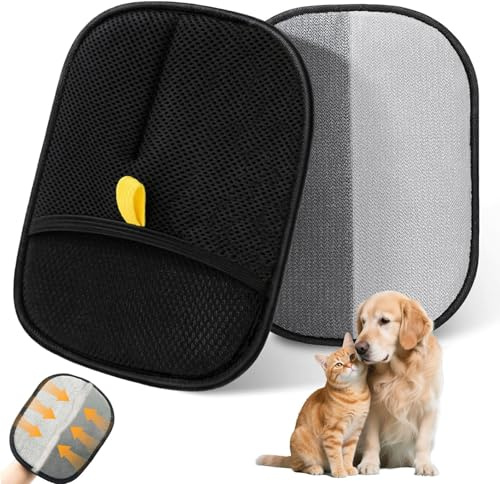 2 Pack Pet Hair Removal Gloves, Double Sided Cat Grooming Glove, Reusable Electrostatic Pet Hair Remover Glove for Pets Carpet Bed Couch Sheets Clothes (B)
