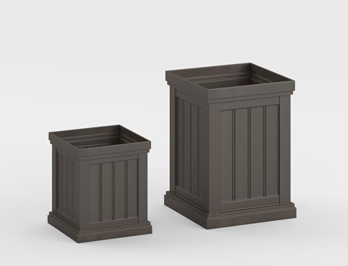 GOPLUS Conjunto de 2 Macetas de Plástico, Maceteros Cuadrados con Orificios de Drenaje, Diseño Apilable, Cajas para Plantas para Jardín, Balcón, Porche (27,5x27,5x31,5 cm y 35x35x48 cm)