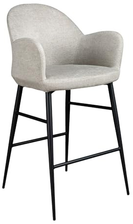 Ángel Cerdá - Sgabello Alto Rivestito in Tessuto Grigio Chiaro - Design Moderno e Leggero - 51 X 54 X 100 cm - Seduta Imbottita, Schienale Ergonomico Curvato e Gambe Metalliche Laccate in Nero Opaco