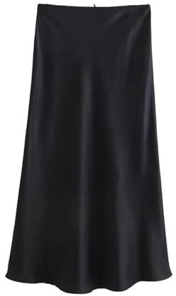 JMORCO Falda Saten Falda Midi de satén for Mujer, Falda con Pliegues, Elegante, Vintage, for Noche, Primavera, Verano y otoño.(Black,S)