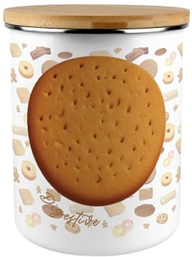 Purely Home Novelty Biscuit Tin Storage Canister - Extra Large Enamel Kitchen Storage Cookie Jar Gift - Digestive Design
