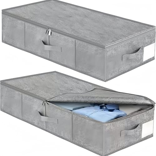 Scatole portaoggetti da mettere sotto il letto, 76 x 40 x 17 cm, pieghevoli, in tessuto, con coperchio, cassetti profondi per vestiti, biancheria da letto, piumini e oggetti stagionali, contenitori
