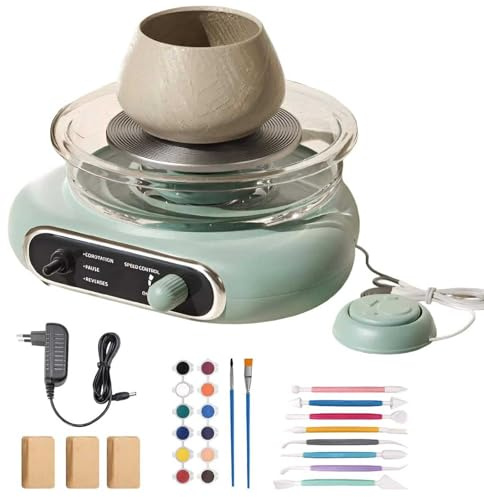 Kit Mini Tornio per Ceramica - Tornio Elettrico per Bambini da 4,7 per bambini e adulti, con Pedale a Piede, Velocità Regolabile con 8 strumenti per modellare la ceramica, Kit fai-da-te per principia