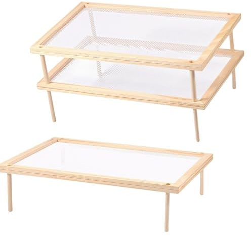 Gettimore Séchoir à herbes en bois avec filet respirant, séchoir à aliments vertical empilable pour herbes, fleurs, spécimens de plantes et pâtes, conception de couche personnalisable pour une