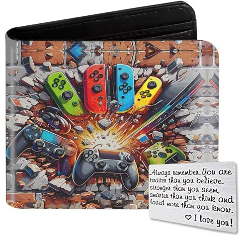 Huuitan Kids Wallet for Boys, Cool Wallets for Teen Son Ages 4 5 6 7 8 9 10 11 12 13 14 15 16, Leather Bifold Purse for Kid, Christmas Birthday Gift for Video Game Gaming Gamer Teenage
