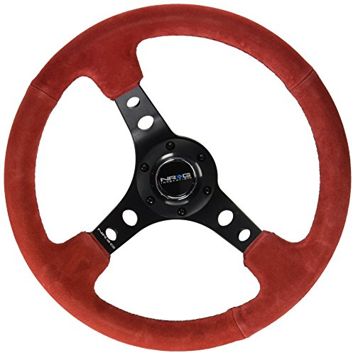 NRG Innovations RST-006S-RR Verstärktes Lenkrad (350 mm Sportlenkrad, 7,6 cm tief) – Rotes Wildleder.